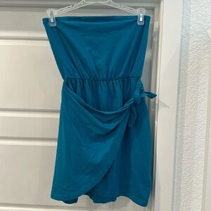 Teal Strapless Wrap Front Babydoll Top